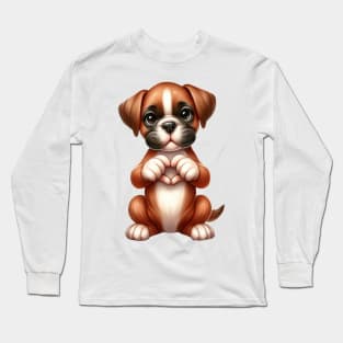 Valentine Boxer Dog Giving Heart Hand Sign Long Sleeve T-Shirt